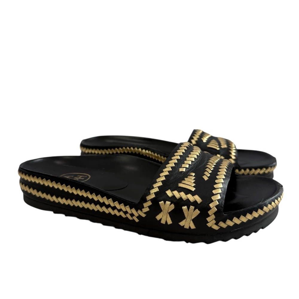 Ash Ulla Black Gold Leather Slide Sandals Size 36/ US 5.5-6 - Picture 3 of 16
